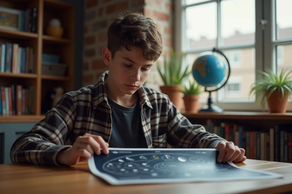 Adolescent regardant une affiche des phases de la lune