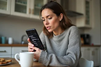 Femme utilisant un iPhone pour annuler son abonnement Amazon Prime depuis l'application mobile