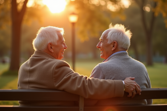 Couple âgé souriant main dans la main dans un parc