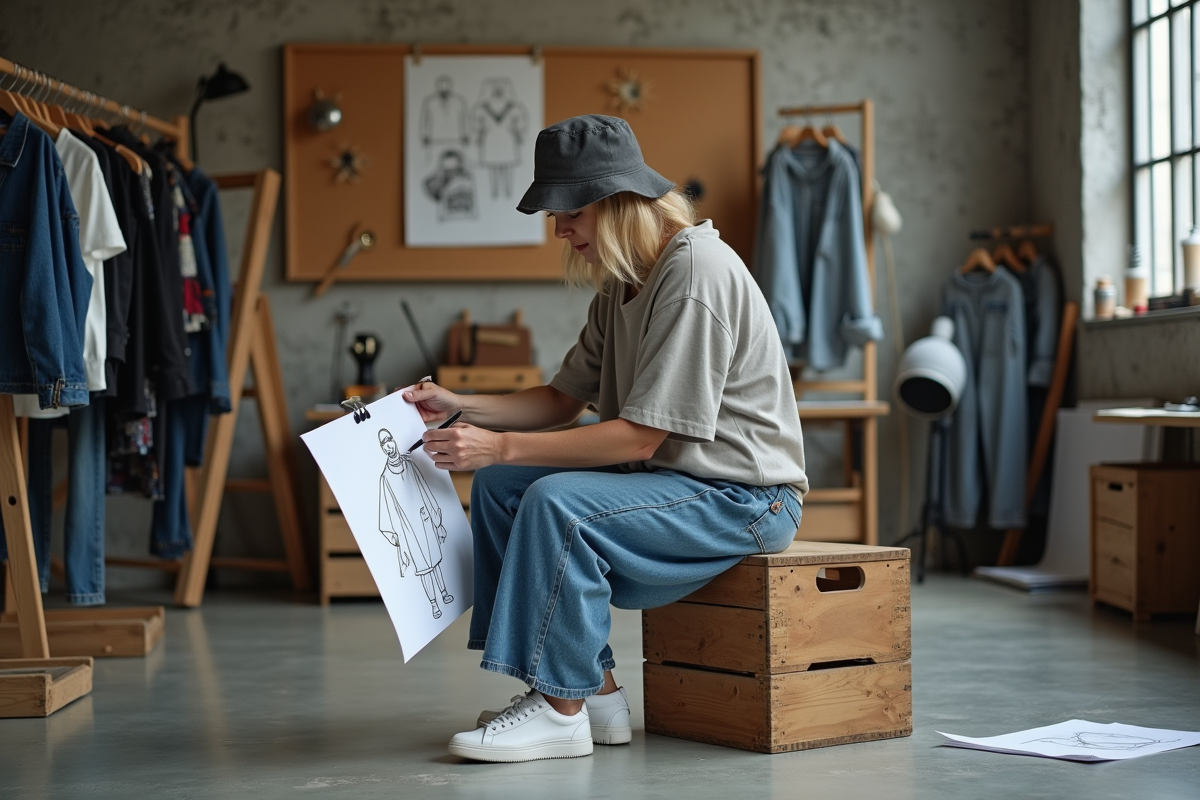 Femme créant des mood boards dans un studio de mode