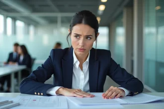 Femme examinant des documents sensibles dans un bureau moderne lors d'une enquête sur la protection des données personnelles