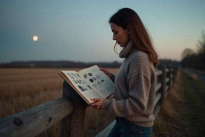 Femme d'âge moyen avec calendrier lunaire en main