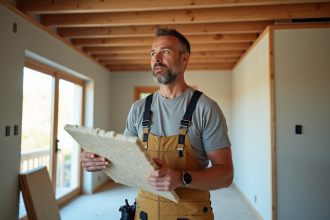 Homme en travaux isolant une maison en rénovation