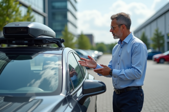 Ingénieur professionnel devant une voiture autonome moderne