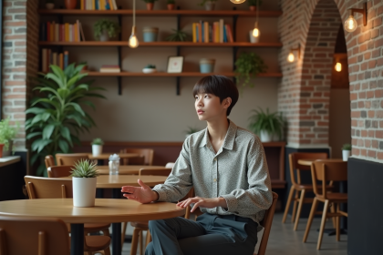 Jeune adulte nonbinaire au café accueillant