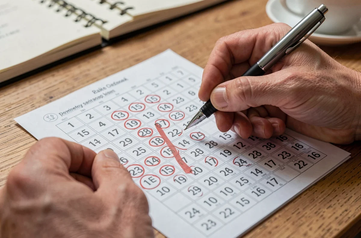 Gros plan sur des mains corrigeant une grille de loto avec un stylo, numéros cochés et raturés sur le bulletin de jeu