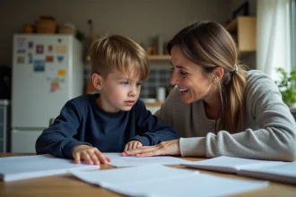 Maman rassure son enfant à la maison lors des devoirs