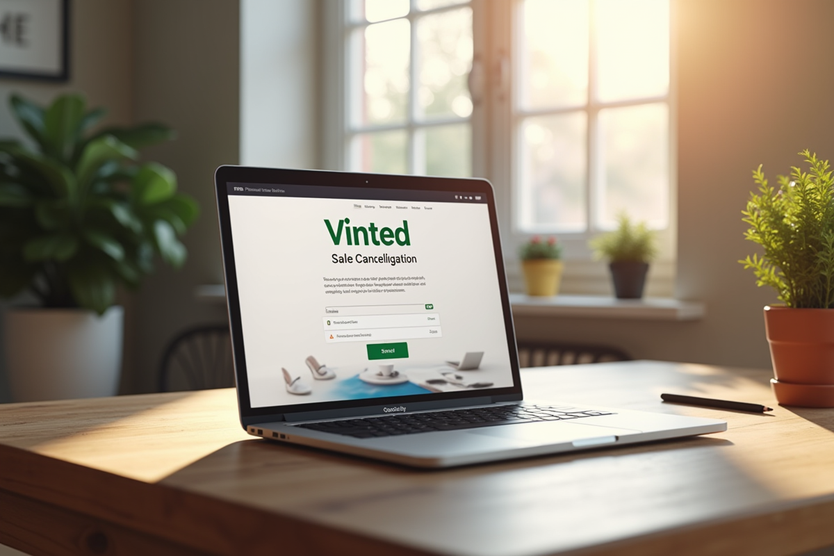 Écran d ordinateur affichant la page d annulation de vente sur Vinted