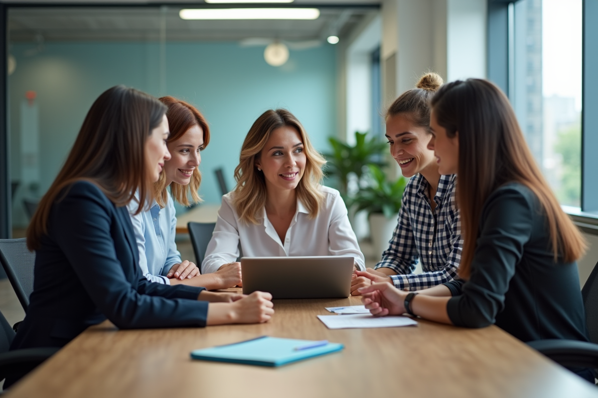 Groupe divers d HR en réunion avec tablette