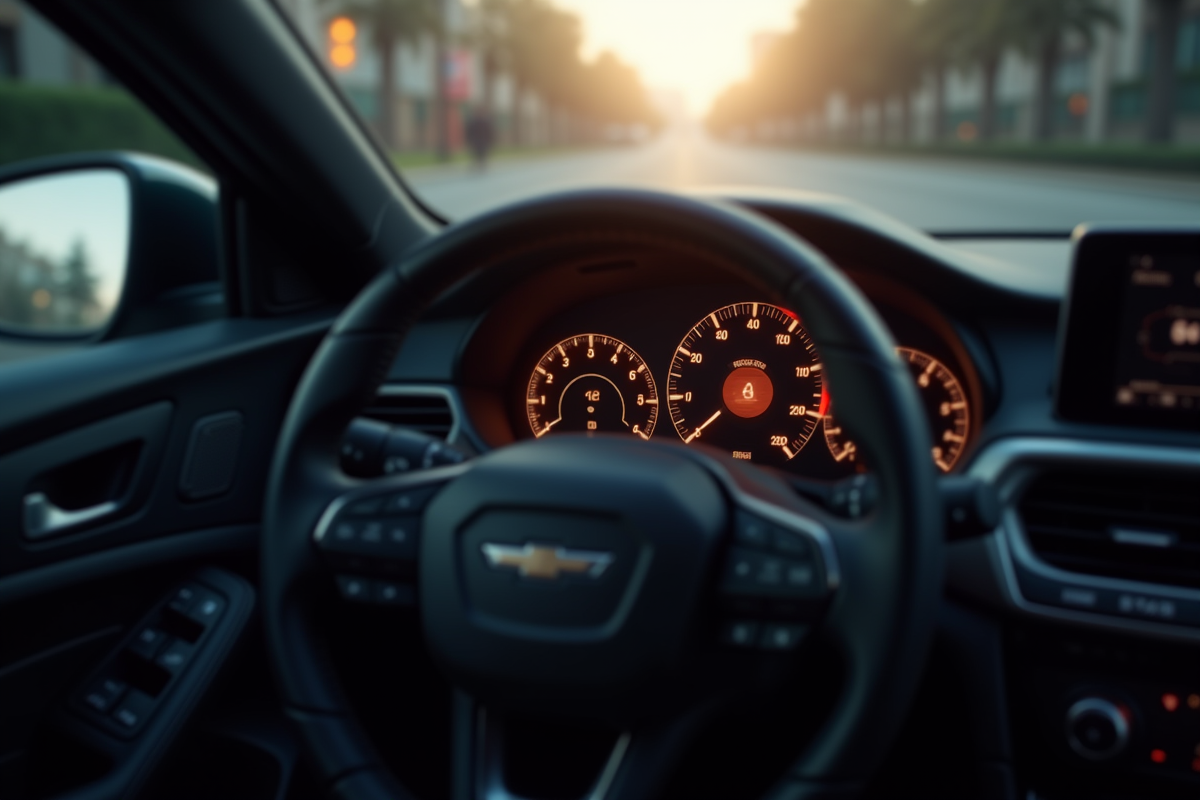 Tableau de bord de voiture avec voyant allume
